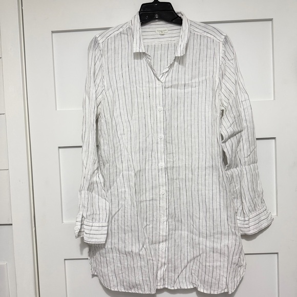 Garnet Hill White Stripe Linen Tunic Shirt Size Medium 23931 - Picture 2 of 9